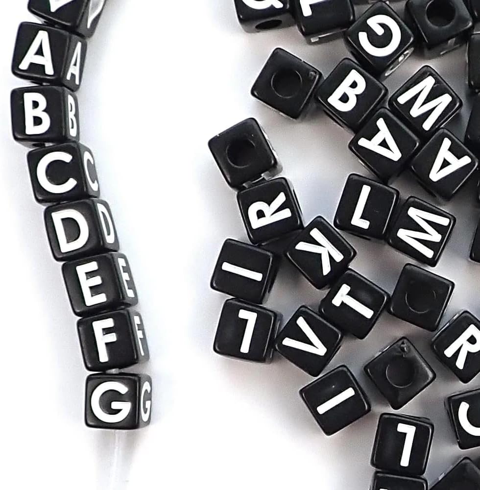 Dahi 1000pcs Black Letter Beads Square Craft Beads 6mm Cube Letter Bead A-Z Bead for Jewellery Crafts (White-Black) - Image 6