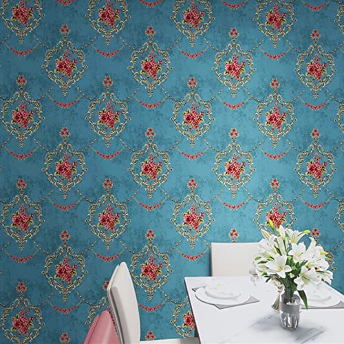 Image of Green Floral Peel and Stick Wallpaper Elegant Lillies Bedroom LIVINGROOM PVC SELF Adhesive Wallpaper 200 * 45CM-9SQFT (Turquoise Floral)