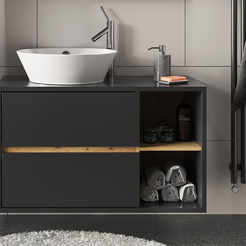 Vicco Mobile sottolavabo per bagno Viola, Antracite, 100 x 60 cm, con intaglio per sifone e ripiani aperti per montaggio a parete