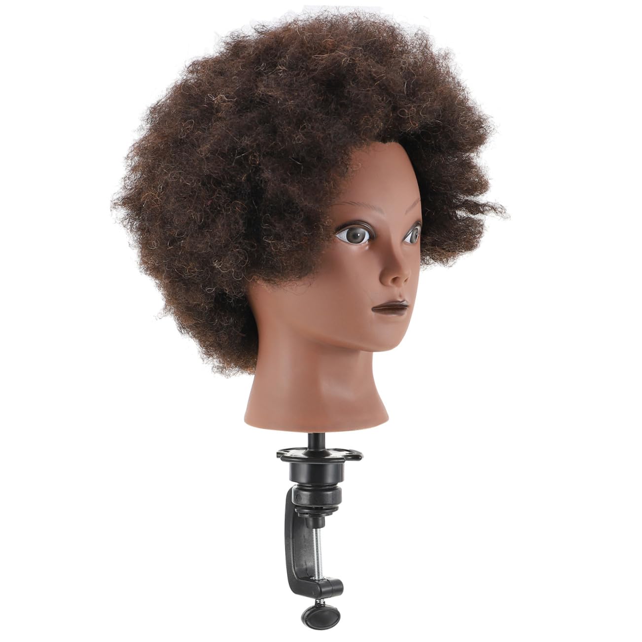 Afrikanischer Mannequinkopf Trainingspuppenkopf mit Schwarzem Haar | Friseurbedarf für Barber und Haarstyling Training, Dichtes Haar, Fest Eingesetzt, Kunststoff Haar