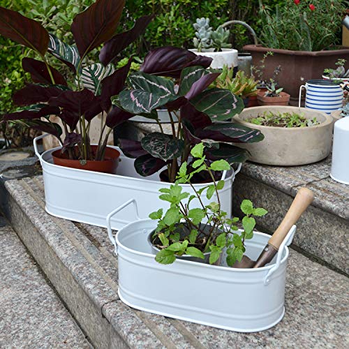 HORTICAN Garden Decor Flower Pot, Versatile Metal Tub for Plants, Oval Garden Container with Handles, Galvanized Zinc, Beverage Tub for Wedding & Parties Indoor or Outdoor (Set of 2) - Thumbnail 4