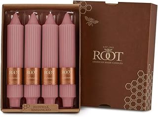 Root Candles Unscented Dinner Candles Premium Beeswax Blend Boxed Candle Set, 7-Inch, Dusty Rose, 4-Count