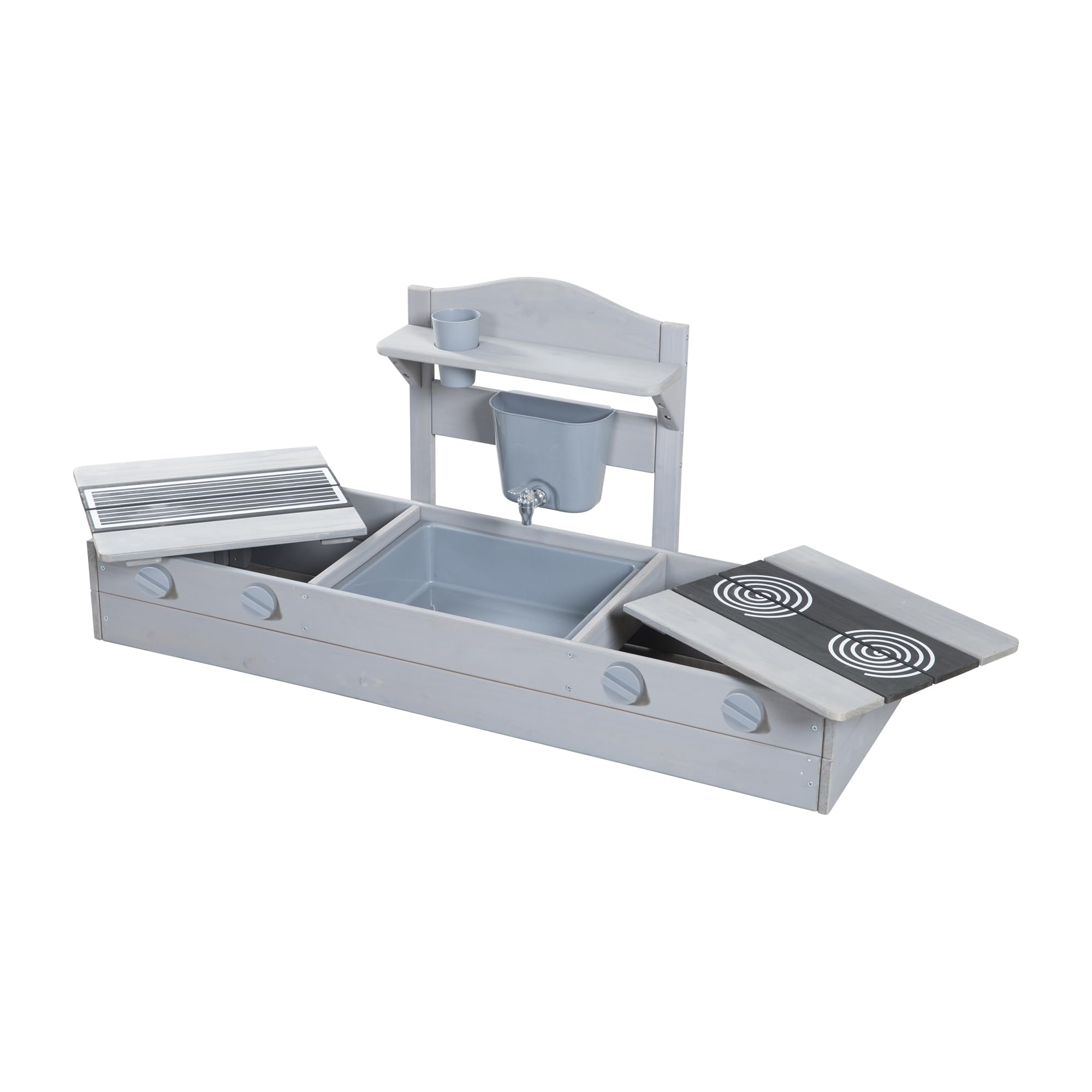 roba Bac à Sable 2 en 1 & Cuisine de Jeu pour Enfants - Certifié FSC® - avec Accessoires - Cuisine Compacte pour Balcon & Jardin - Gris