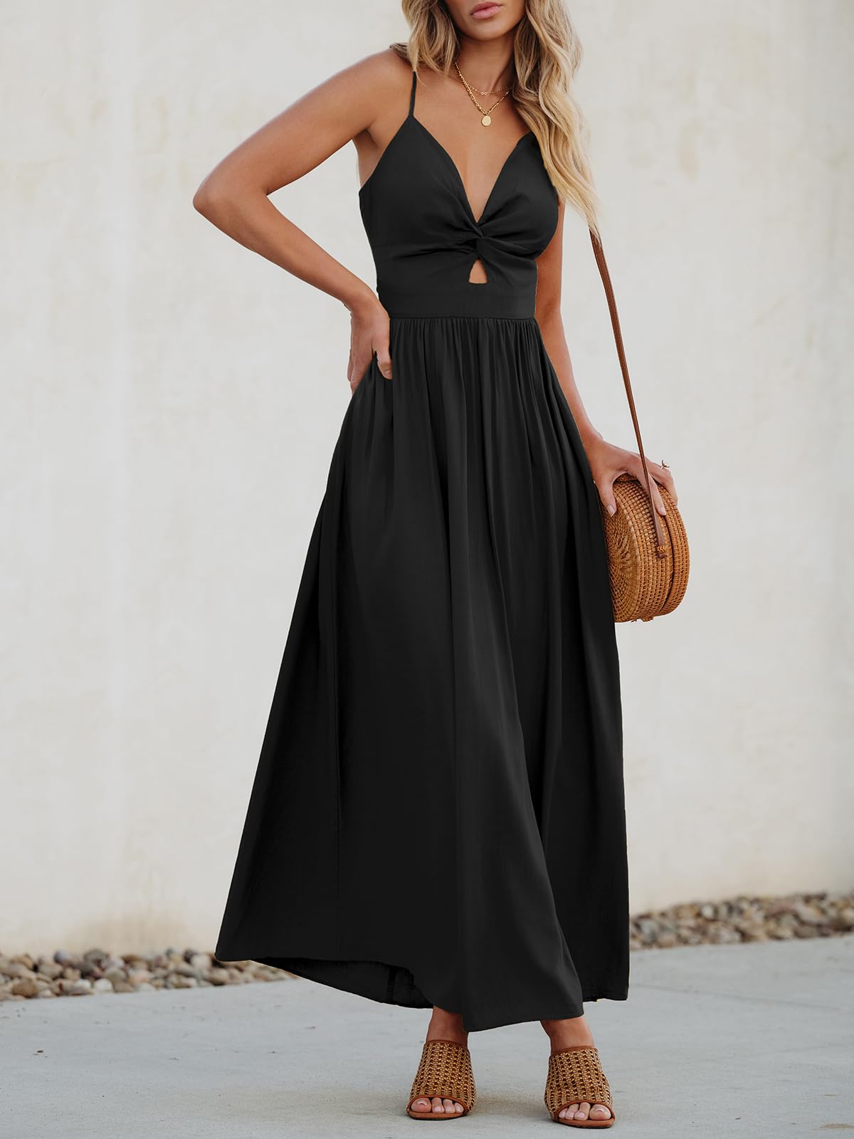 CUPSHE Abiti Estivi da Donna V Neck per la Spiaggia con Stampa Paisley Senza Maniche Abiti Casual con Cutout e Nodo Maxi