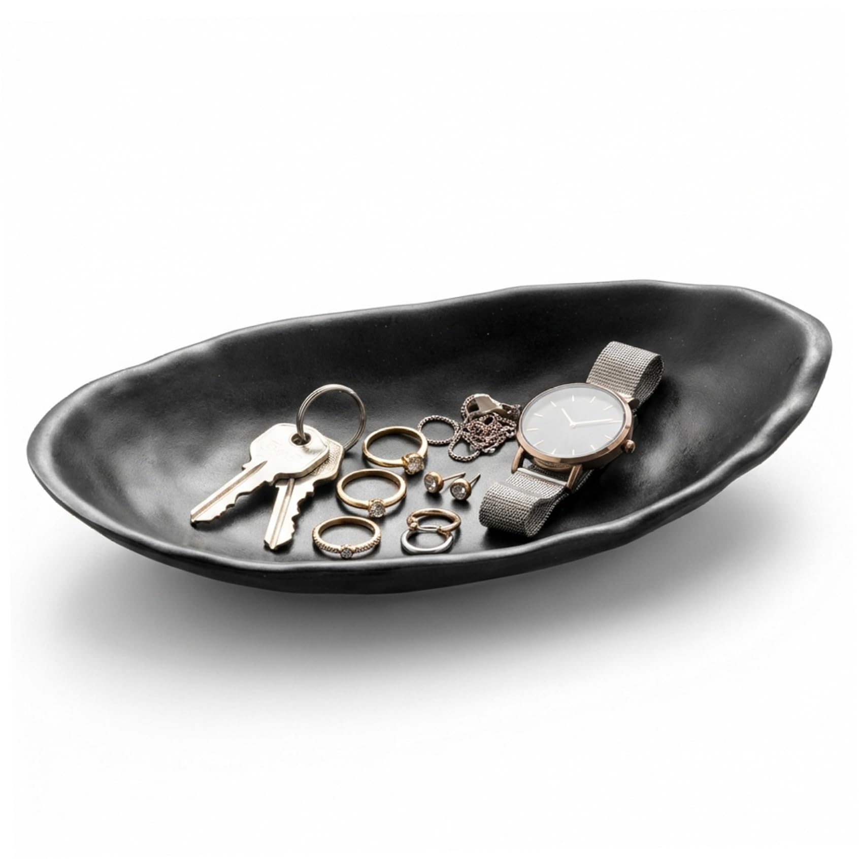 Wilafury Key Bowl for Entryway, Decorative Catchall Tray, Modern Oval Organizer for Keys, Jewelry, & Daily Essentials, Black