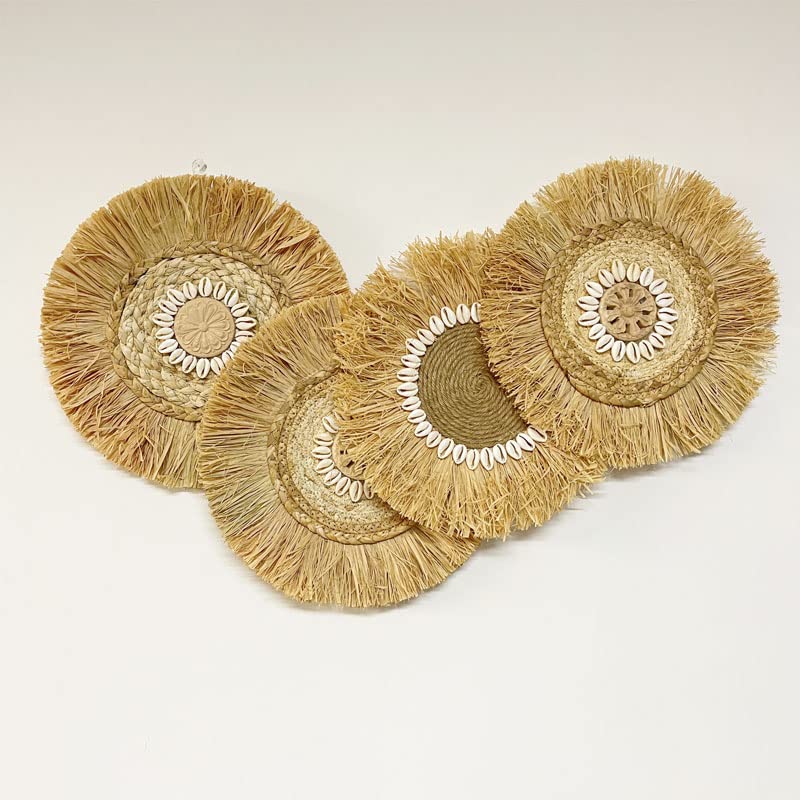 Decoración de Pared Bohemia Tejida de Rafia Natural, Detalles de Pared Redondos de 30CM, decoración Colgante Hecha a Mano, decoración Bohemia para el hogar