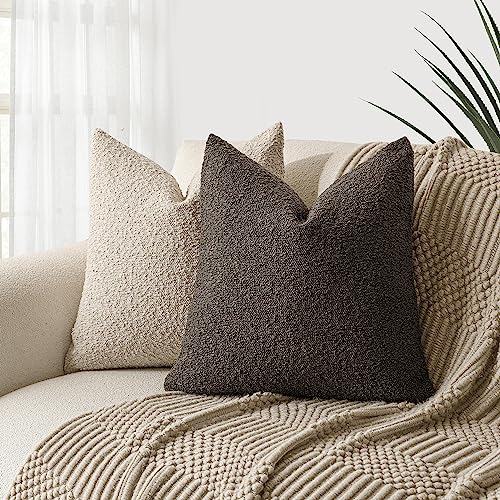 Image of Foindtower Pack of 2 Textured Boucle Throw Pillow Covers Accent Solid Decorative Pillow Cases Cozy Woven Couch Cushion Case for Sofa Bedroom Living Room Home Decor, 18 x 18 Inch,Dark Brown