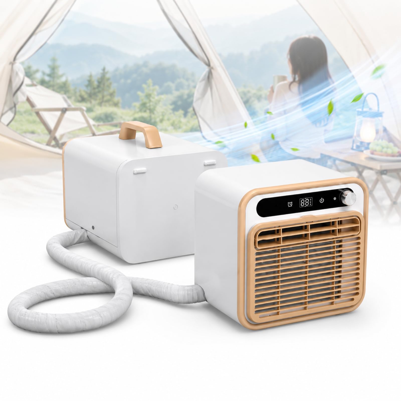 Vhewq Split Personal Ac Unit With Handle, Quiet Camping Ac Unit With Wifi & Remote Control, 12h Timer, 130m³/h Airflow, For Tent, Rv, Truck, Caravan 1.5m
