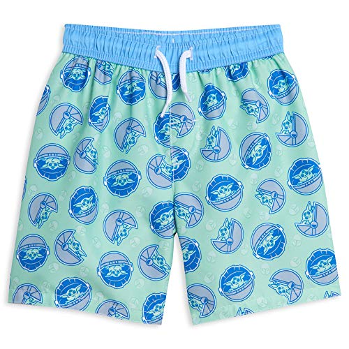 STAR WARS The Mandalorian Baby Yoda Toddler Boys Rash Guard Swim Trunks Set Blue/Green 5T3