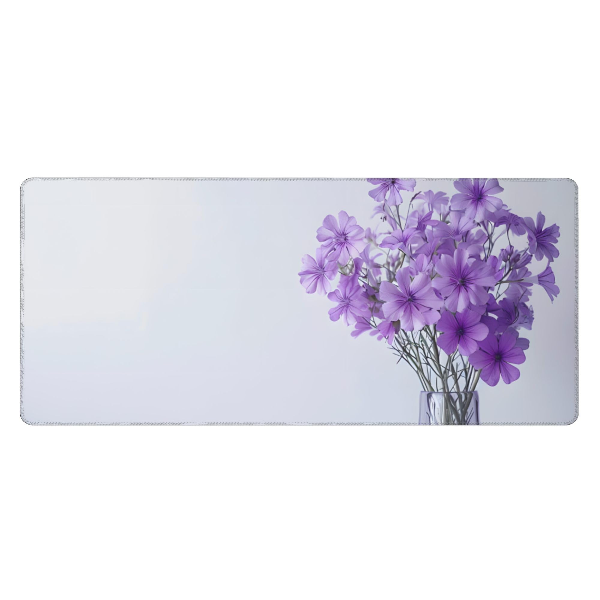 Purple Flowers Background Extended Gaming Mouse Pad, with Stitched Edges Large Mouse Pad Desk Protector, Rubber Base Mousepad Keyboard Mouses Mat for Work Game Office Home- 32" X 12" Inch