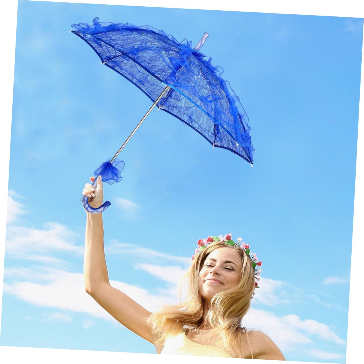 Parapluie en Dentelle Bleu pour Garçon et Filles, Lot de 2 | Design Dentelle Élégant, Tissu, Plastique et Métal, Adapté aux Événements et Tea Parties