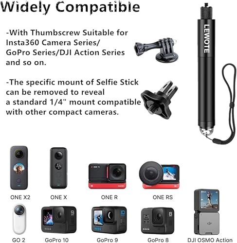 Miniatura 2 de Palo selfie extensible compatible con Insta360 One X2 X3 XRRSGO 2 GO 3, accesorios monopié de la serie DJI Action con trípode desmontable (27