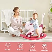 Vista 4 de Ancaixin Caballo mecedor 4 en 1 para niños pequeños de 1 a 3 años de edad, juguetes de paseo en bicicleta de equilibrio con asa de empuje, respaldo