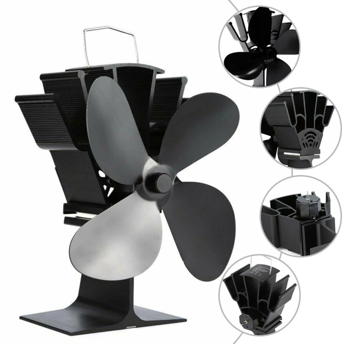 Alipis Ventilador de Chimenea Térmico de 4 Aspas, Aluminio Anodizado Negro