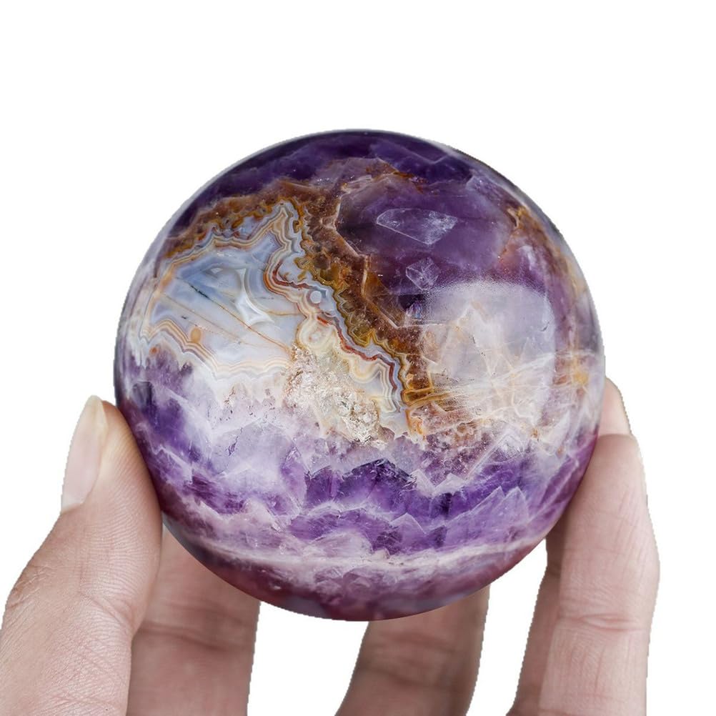 RVBLRDSE Amethyst Agate Sphere|Polished Purple Calcite Crystal Ball| Home Decoration Balls| Magic/Photography/FengShui/Witchy Gifts/and Halloween Décor,75mm Gemstone Stone