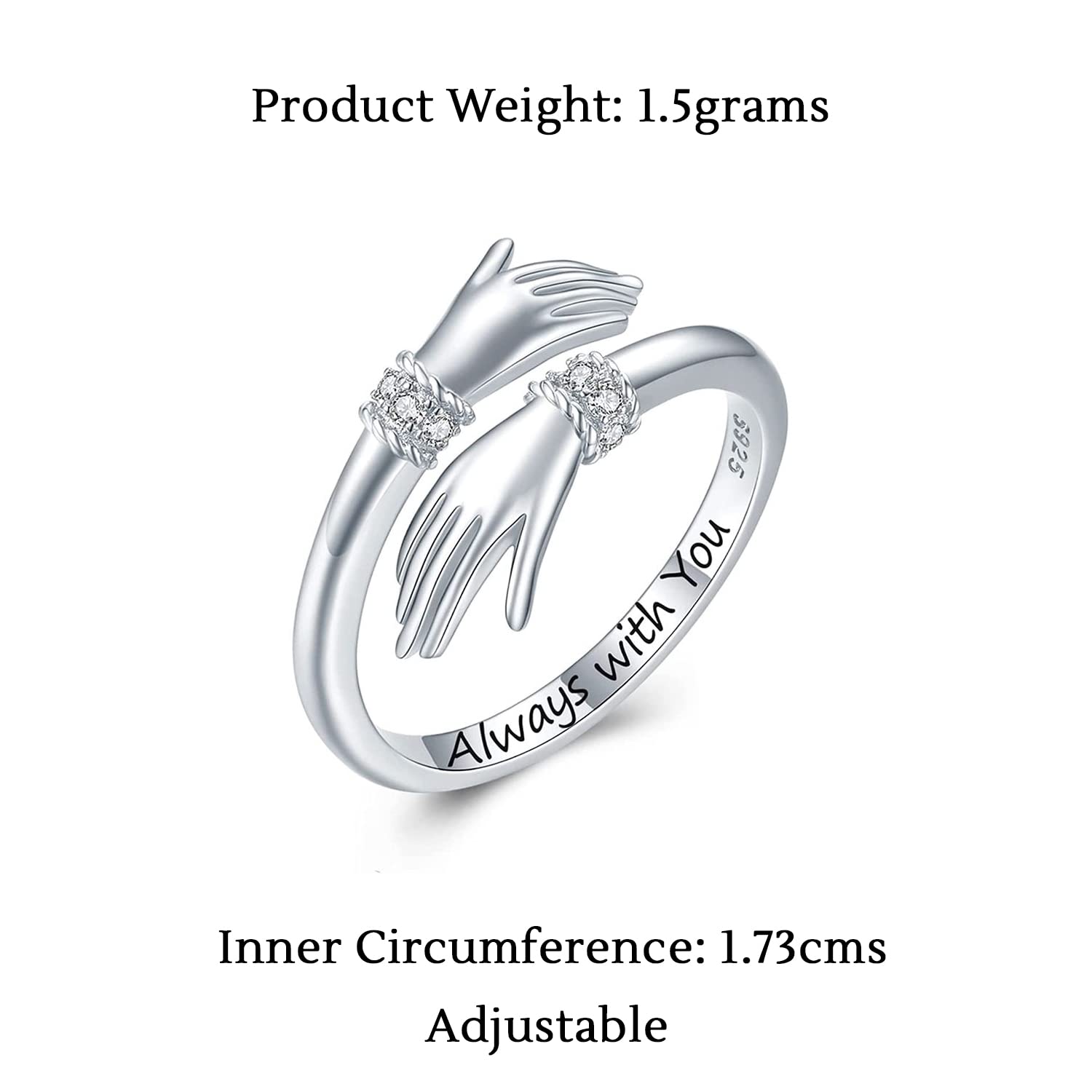 Adjustable Crystal Toned Silver Ring for Valentine