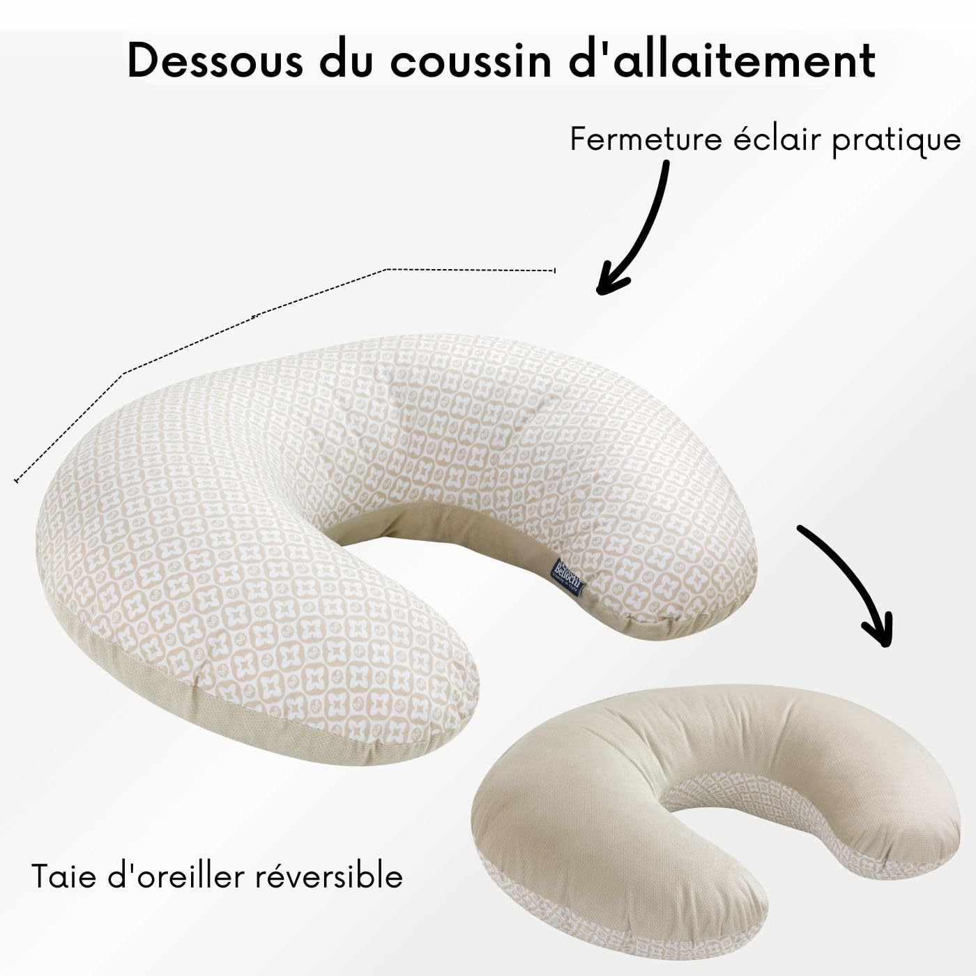Bellochi Coussin d'allaitement avec Housse Coussin Allaitement - 100% Coton - Oreiller Allaitement Multifonction 40x60cm (Lux)