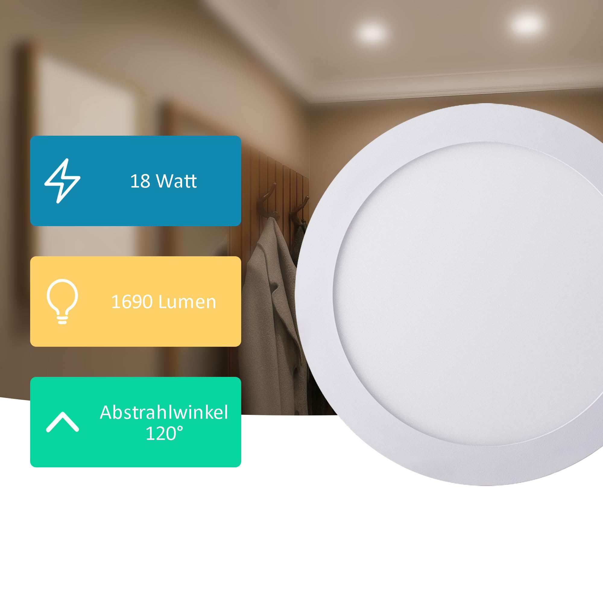 Maxkomfort 6er Set LED Panel 18W rund CCT ultraslim – Einbaustrahler 220x220mm, flach, Deckenleuchte, warmweiß/neutralweiß/kaltweiß schaltbar, Weiß, IP20-2601