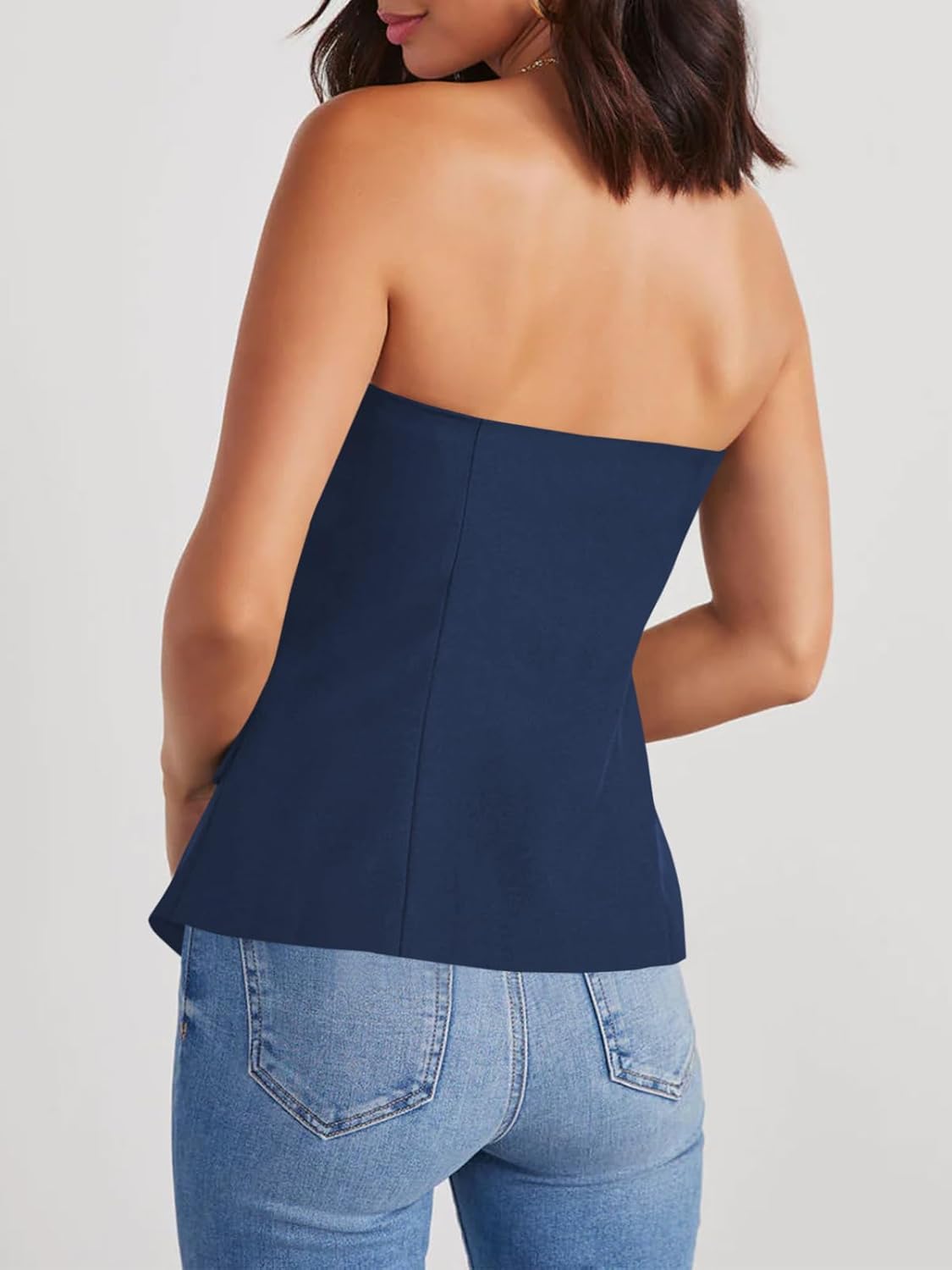 Cicy Bell Notched Neck Tube Tops Blazer Sleeveless Button Fitted Strapless Work Blazer Vest