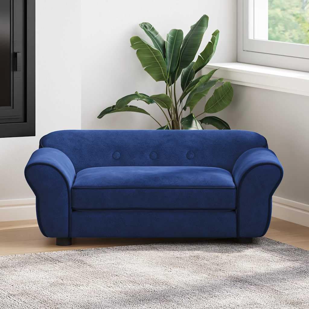 Sofa dla psa niebieska, 72 x 45 x 30 cm, pluszowa z drewnianą ramą, miękkie legowisko dla małych psów i kotów, poszewka na poduszkę, antypoślizgowa nóżka, przytulne miejsce odpoczynku w