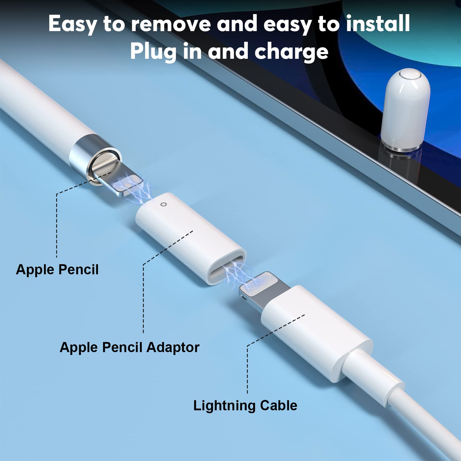 ASKUBSKU Charging Adapter for Apple Pencil 1st Generation 3 Pack, Charge Connector Compatible with Apple iPad Pencil Female to Female Cable Connector for iPencil 1st Generation