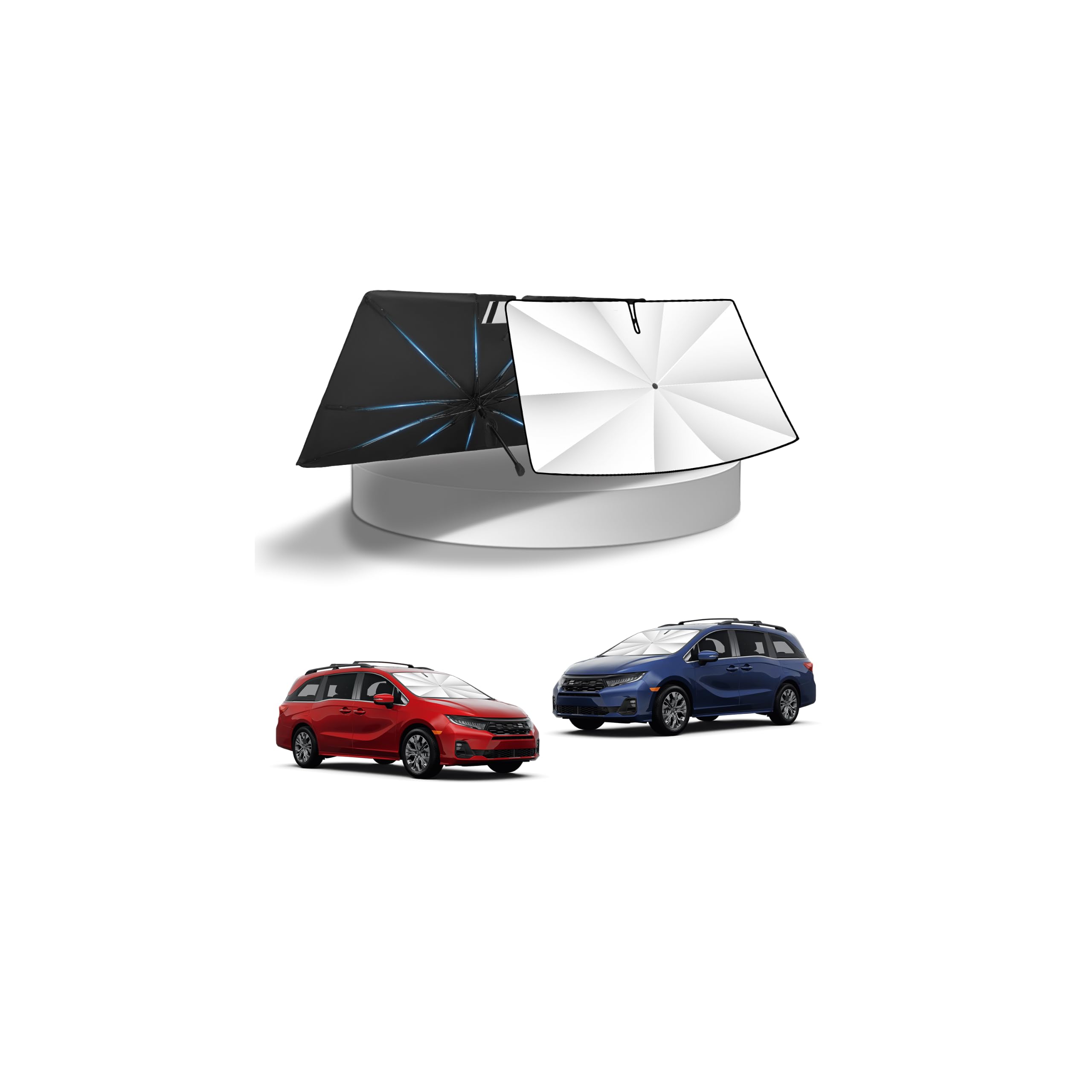 KUST Windshield Sun Shade Umbrella for Honda Odyssey 2018-2026 | Custom Fit Titanium Silver Windshield Sunshade | with Bendable Handle | Blocks Heat &amp; UV Rays Keep Car Cool Sunshield