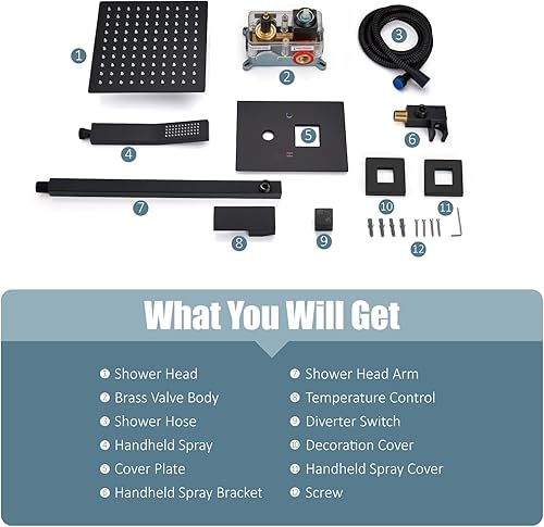 Miniatura 18 de Aolemi Sistema de ducha tipo lluvia de 12 pulgadas, cabezal de ducha cepillado Nikcel Combo Set con ducha de mano válvula de montaje en pared grifo