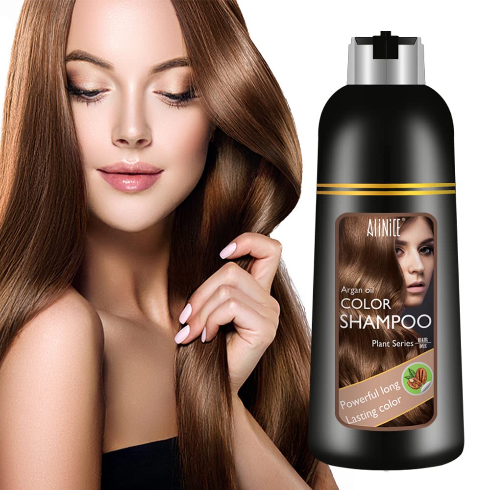 ALINICEHair Color Shampoo for Gray Hair – Enriched Color Shampoo Hair Dye Formula – Hair Dye Shampoo and Conditioner – Long Lasting & DIY 500ml(Golden Brown), 1