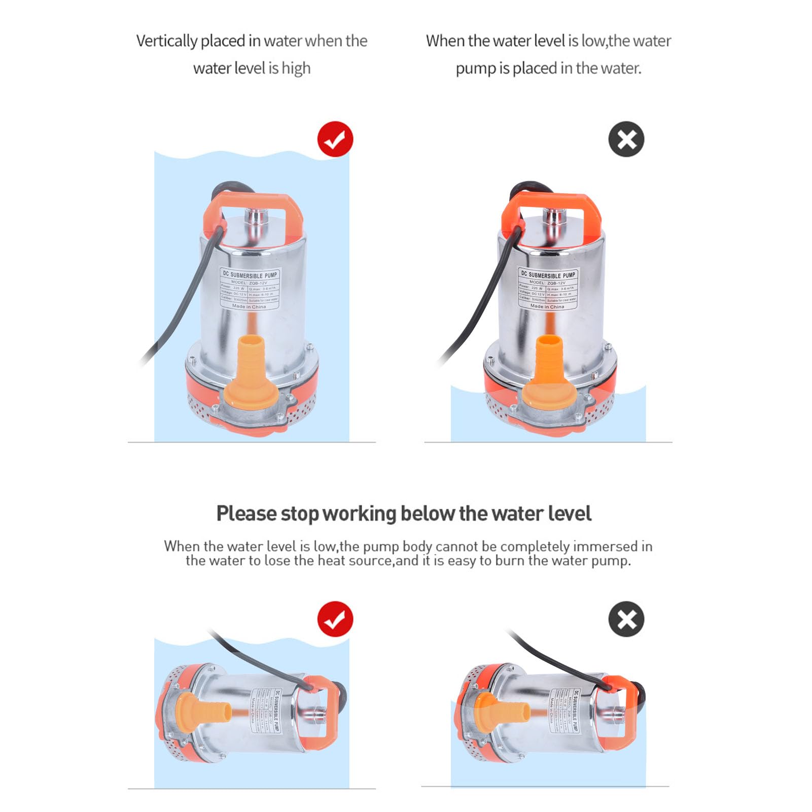 Generic Bomba Sumergible DC12V, Bomba de Agua de Alta Elevación de 220W para Estanque, Piscina, Acuicultura, Salida de Acero Inoxidable de 1 Pulgada