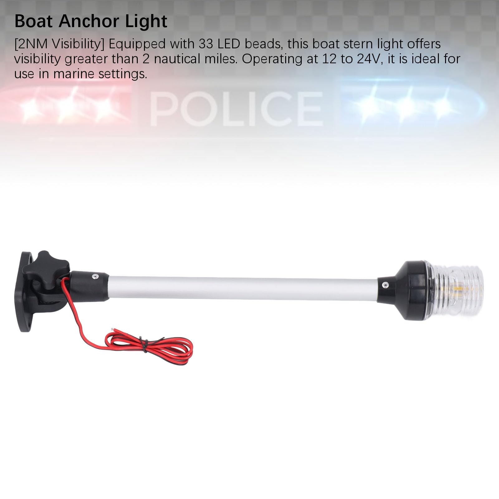 Asixxsix Luce di Poppa per Barca, Luce di Ancoraggio a LED Impermeabile IP66 da 16 Pollici Visibilità 2NM Luci di Navigazione a 360 Gradi con Cavo di Alimentazione da 5 M per Pontone Jon Boat Yacht