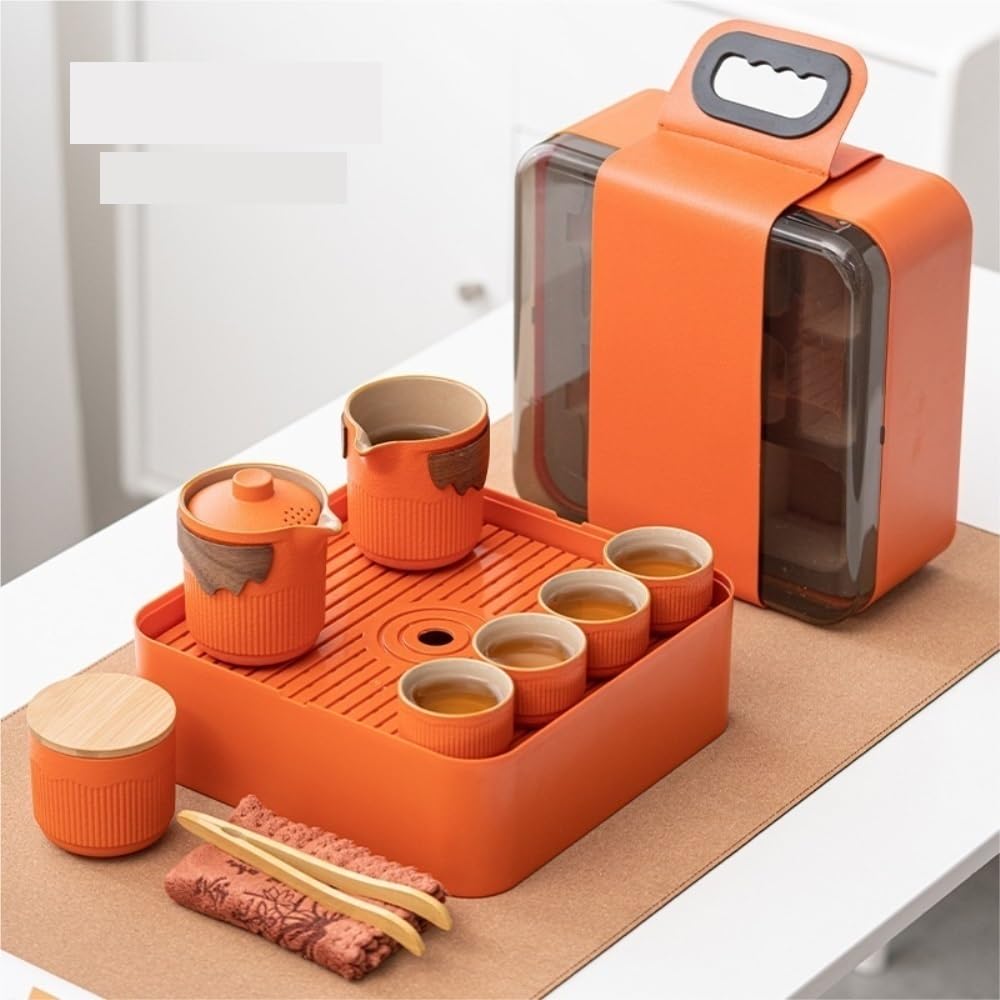 Pojemniki do Przechowywania spiżarni Ceramic Tea Storage Jar Travel Portable Tea Set Outdoor Carry-On Bag Office Tea Cup Tea Cup Camping Travel Set Pojemniki Ceramiczne na Herbatę, Kawę, Mąkę, Cukie(A