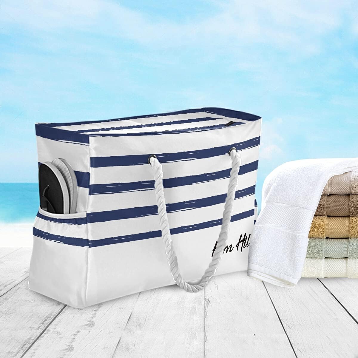 senya Personalized Large Beach Bags Totes - Add Name/Photo - Custom Canvas Shoulder Bag DIY Water Resistant Gym Travel Daily