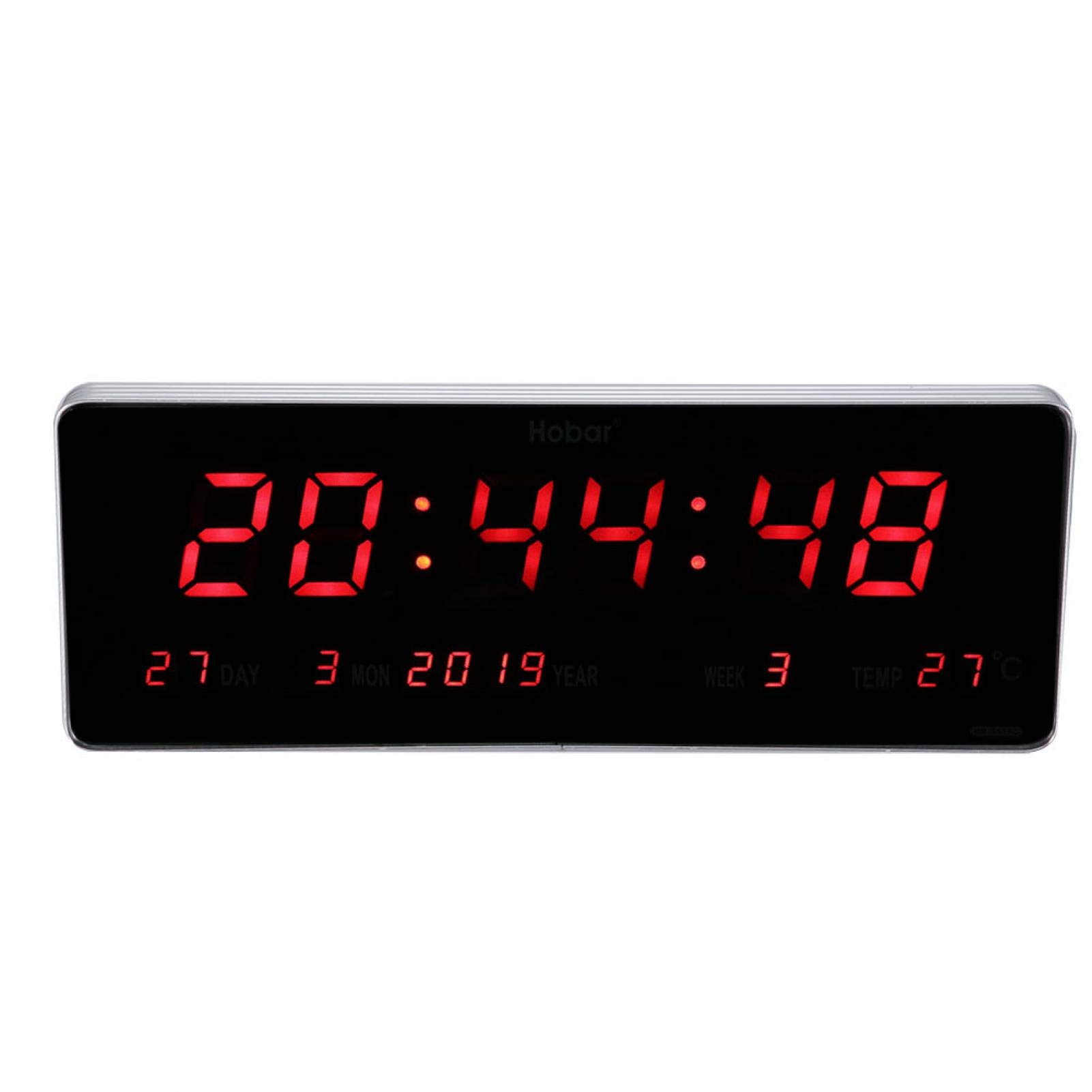 Marhynchus Orologi da Parete in Lega di Alluminio Spina Europea 110‑240V Orologio Digitale a LED da Ufficio per Camera da Letto(36 * 13 * 3cm-Calendario perpetuo Temperatura Settimana)