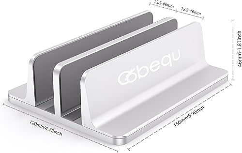 Miniatura 6 de Soporte vertical para portátil de 2 ranuras (plateado), aluminio resistente, almohadilla de silicona antideslizante, ajustable, se adapta a todos