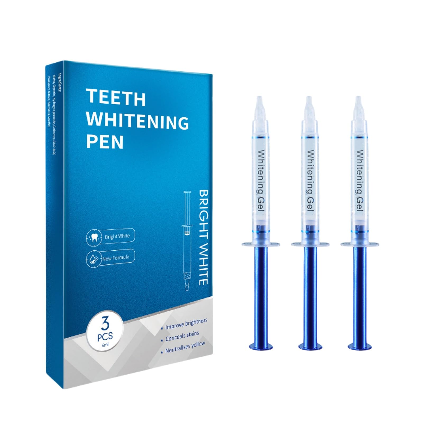 Teeth Whitening Gel Syringes (Pack of 3) - Safe for Sensitive Teeth, Sensitivity-Free Formula, Carbamide Peroxide Teeth Whitening Gel, Mint Flavour (Small)