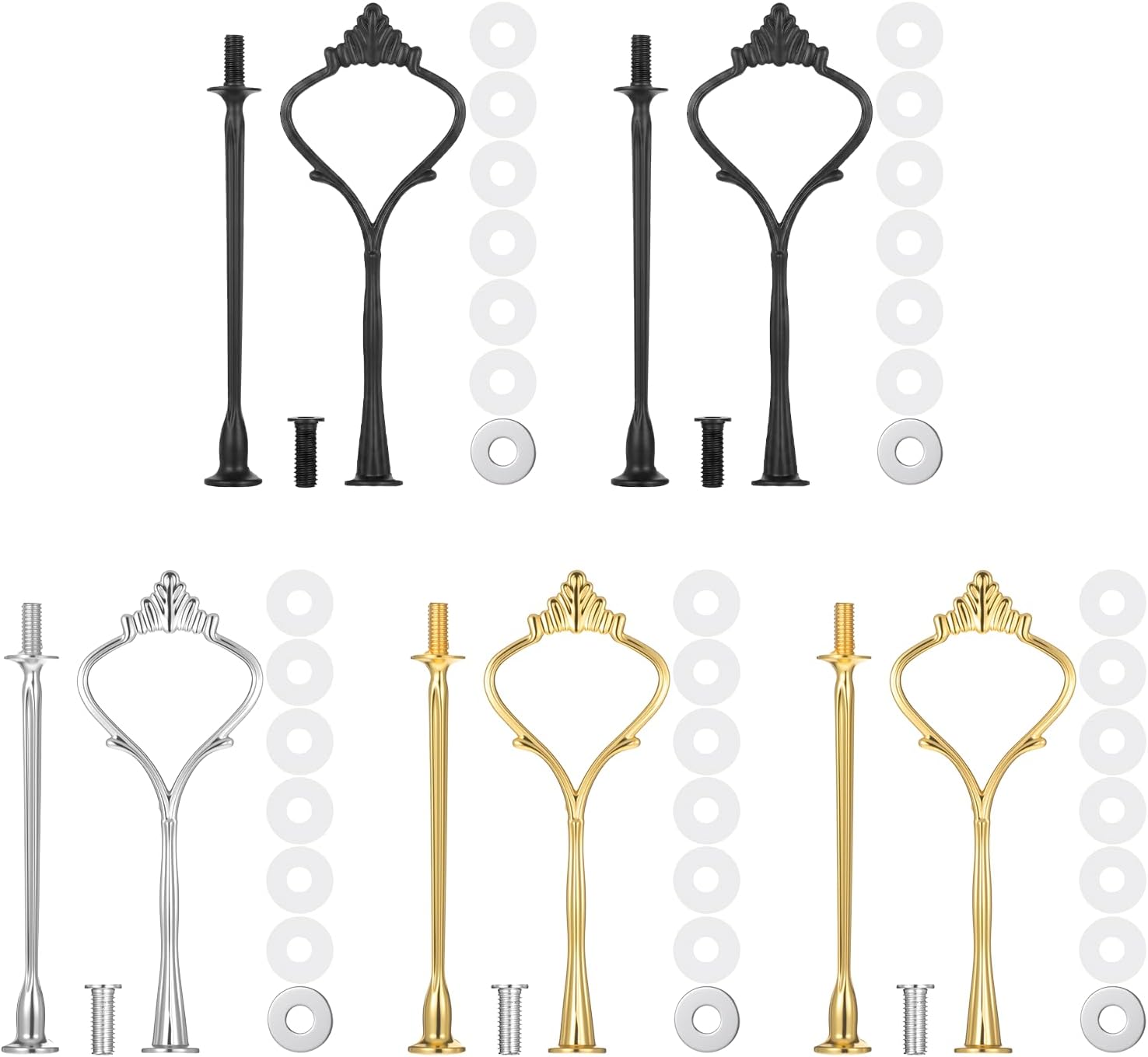 Tucnoeu 5 Sets of 2 Tiered Tray Hardware Kit - Cake Stand Hardware Tiered Tray Plate Hardwares Kit for Serving Dessert Cupcake Dish Food(2 Black, 2 Gold, 1 Silver)
