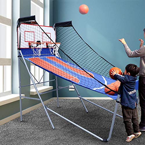 INTEY Dual Shot Electronic Basketball Arcade Game, Indoor Foldadle Arcade Hoop w/ 5 Balls and 8 Game Modes, High Accuracy Mechanical Scoring System