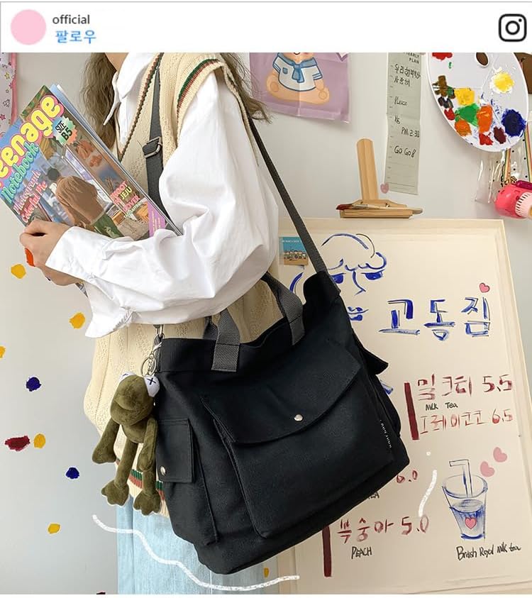 Miniatura 6 de Bolsa de lona para mujer, bolsa de hombro de lona, bolsa de trabajo para compras, viajes y trabajo