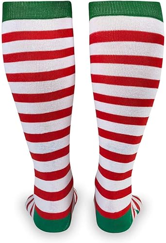 Miniatura 2 de Gone For a Run Calcetines deportivos para correr hasta la rodilla, media acolchada, para correr con elfo navideño (rayas rojas y blancasverde) talla