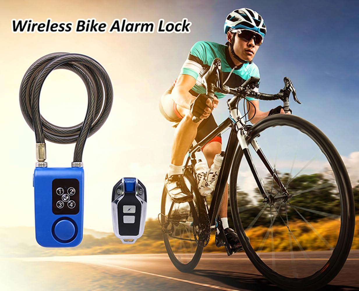 Allarme antifurto con vibrazione, telecomando wireless, senza chiave, impermeabile, con cavo di sicurezza da 83 cm, catena digitale in acciaio per bicicletta, moto, scooter, attività
