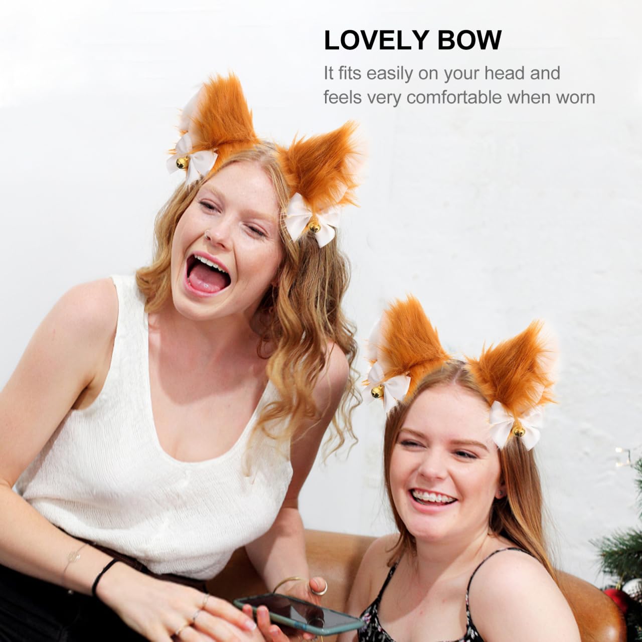 Long Cat Ears Anime Cosplay Fluffy Cat Ear Headband Hairband Cosplay Hair Hoop Plush Headband for Girls Women (Black, Orange) - Image 3