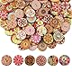 100 Stück Bunte Holzknöpf, Bunte Retro Harz HolzknöPfe, Knöpfe zum Annähen, NäHen KnöPfe Blume Malerei Geometrishes Muster, Mit 2 LöCher für NäHen DIY Basteln Handwerk Deko (15mm)