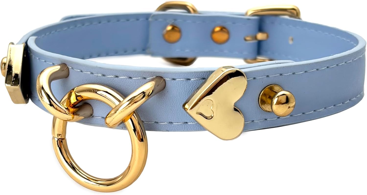 Handmade Leather O-Ring Choker Necklace for Women - Adjustable Punk Gothic Collar with Gold-Tone Accents - Image 2