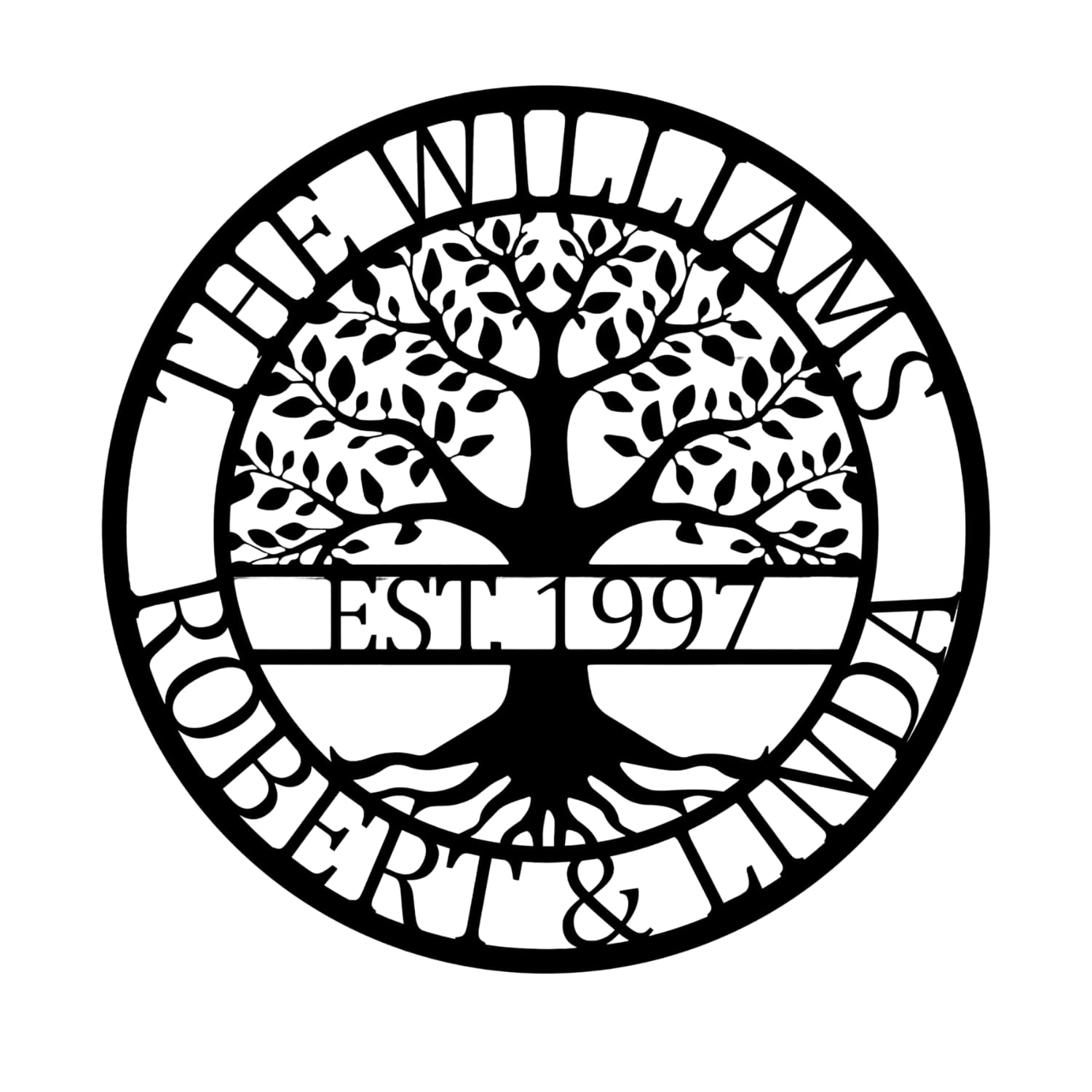 DecoSoul Personalized Tree of Life Metal Wall Art, Custom Family Tree Wall Decor, Split Letter Monogram, Custom Metal Signs Indoor or Outdoor, Large