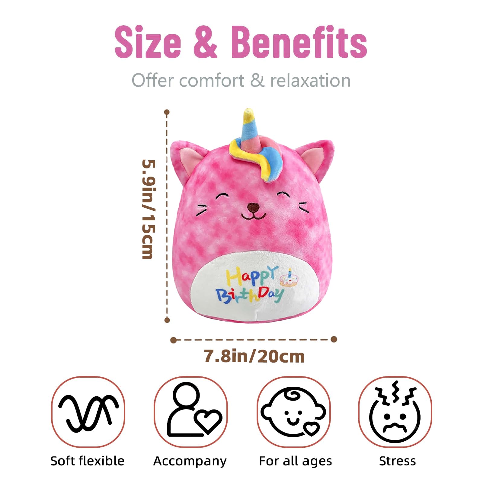 POPOYU Einhorn Kuscheltier Einhorn Plüschtier,25CM Happy Birthday Katze Geburtstag Kuscheltiere Mädchen,Plüschkissen für Kinder,Geburtstag Stofftiere Plüsch-Puppe Stofftier Geschenk
