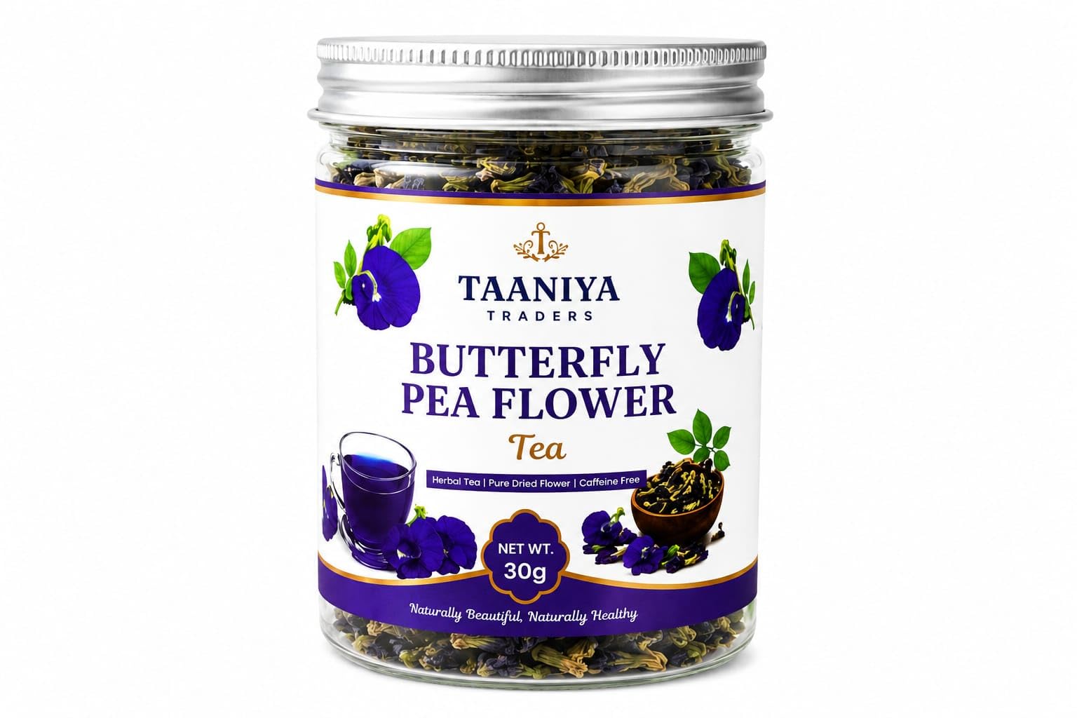 Taaniya Traders Butterfly Pea Flower Tea, 30g | Pure Dried Flower, Rich in Antioxidants, Caffeine Free, Supports Skin Health, Relaxing & Calming-image-11