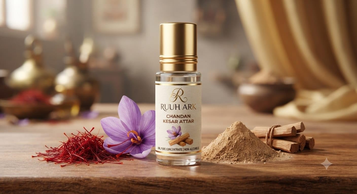 Chandan Kesar Attar 6ml Roll-On Perfume Oil | Non-Alcoholic Attar | Long Lasting Fragrance | Sandalwood & Saffron Aroma | Pooja & Meditation Eid, Ramadan Gifts, Non Alcoholic & Vegan Fragrances-image-12