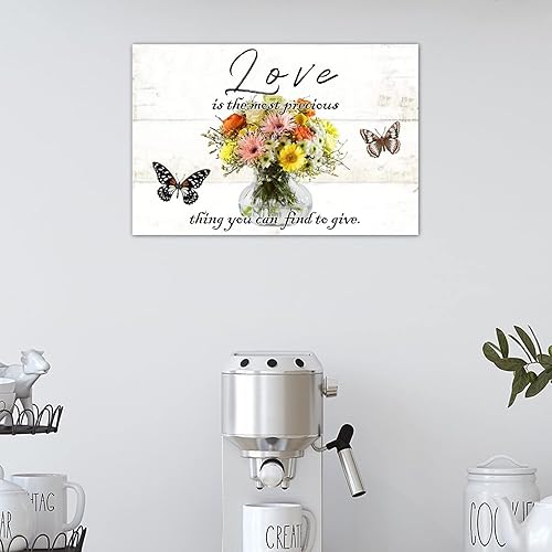Miniatura 3 de Love is The Most Precious Thing You Can Find to Give - Letrero de madera de mariposa margarita flores hervidor flor de primavera arte de pared retro