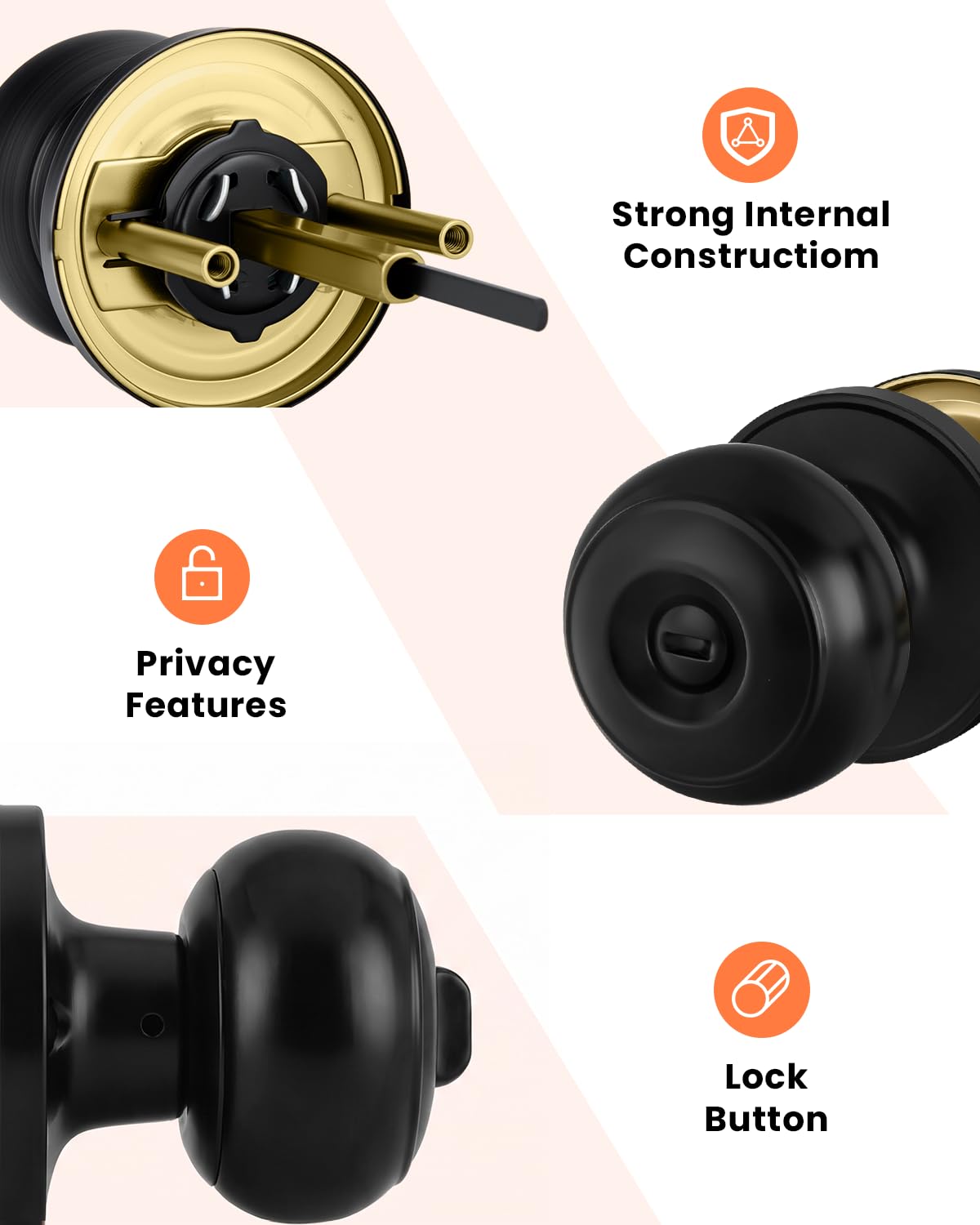 Haidms 6 Pack Matte Black Door Knobs Interior Privacy, Black Interior Door Knobs for Bedroom or Bathroom Classic Round Doorknobs Hardware — Amazon image 4