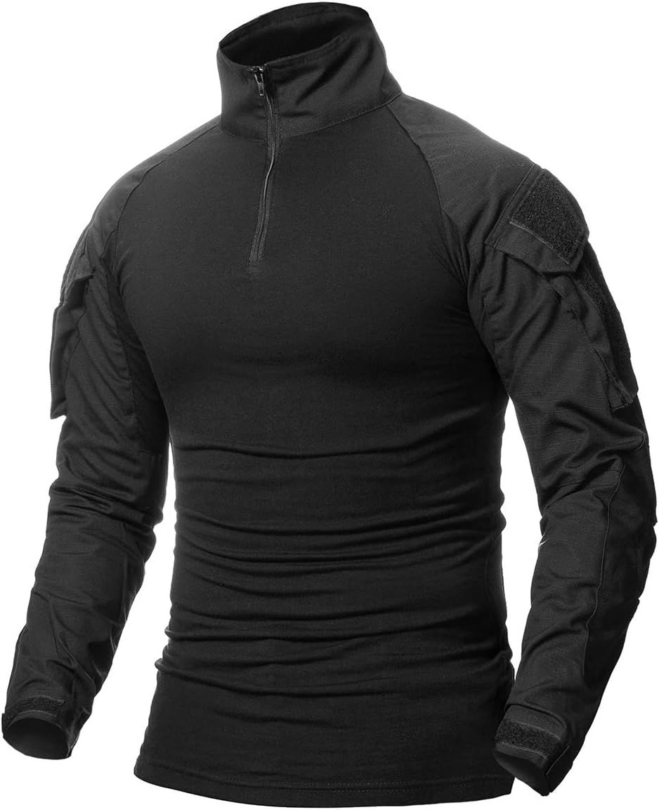 CARWORNIC Men's Tactical Combat Shirt, 1/4 Zipper Long Sleeve Camo Army Military T Shirt